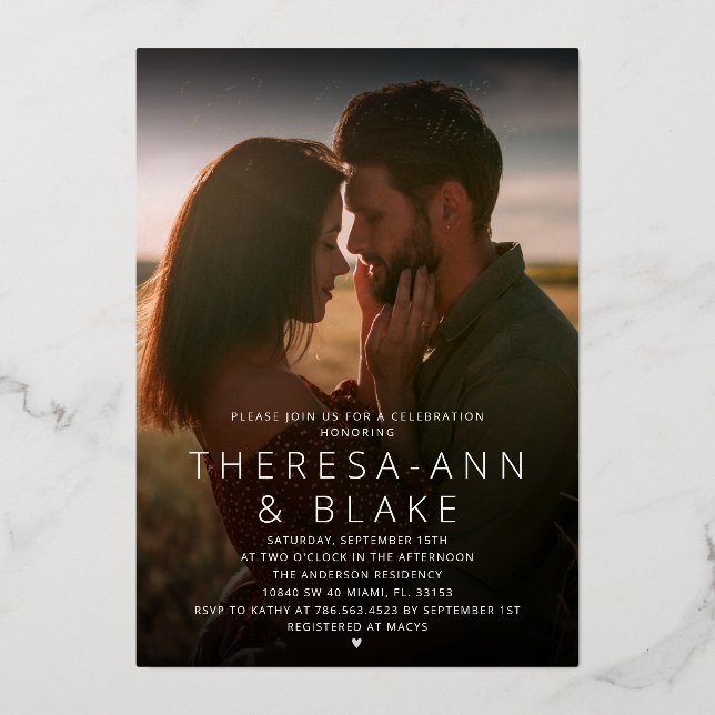 Modern Simple Elegant Couple's Shower Invitation Foil Invitation (Front)