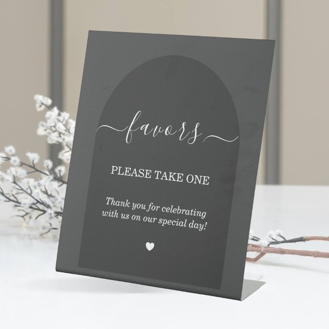 Modern Simple Elegant Dark Gray Arch Favors  Pedestal Sign (Creator Uploaded)