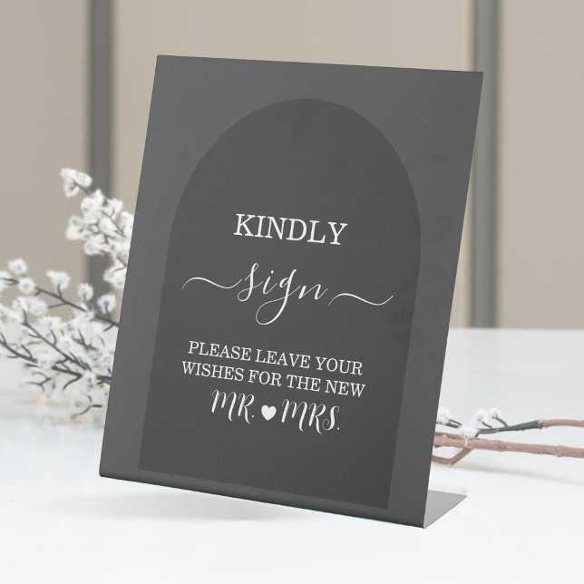 Modern Simple Elegant Dark Gray Arch Guest Book Pedestal Sign (Creator Uploaded)