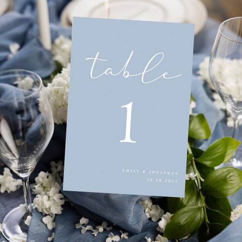 Modern Simple Elegant Dusty Blue Wedding Table Number