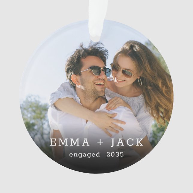 Modern Simple Elegant Engagement Photo Keepsake Ornament (Front)