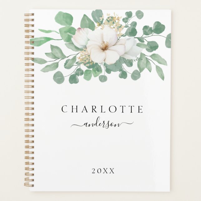 Modern, simple, elegant eucalyptus flower planner (Front)