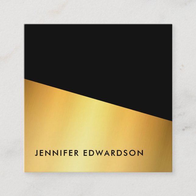 Modern simple elegant gold black professional square business card (Front)