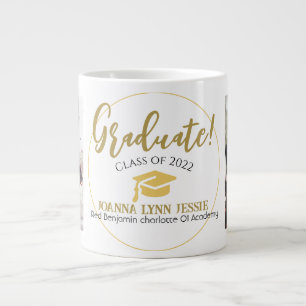 Modern Simple Elegant Graduation gold Cap Script Giant Coffee Mug