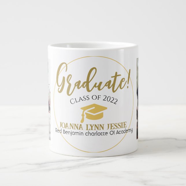 Modern Simple Elegant Graduation gold Cap Script Giant Coffee Mug (Front)