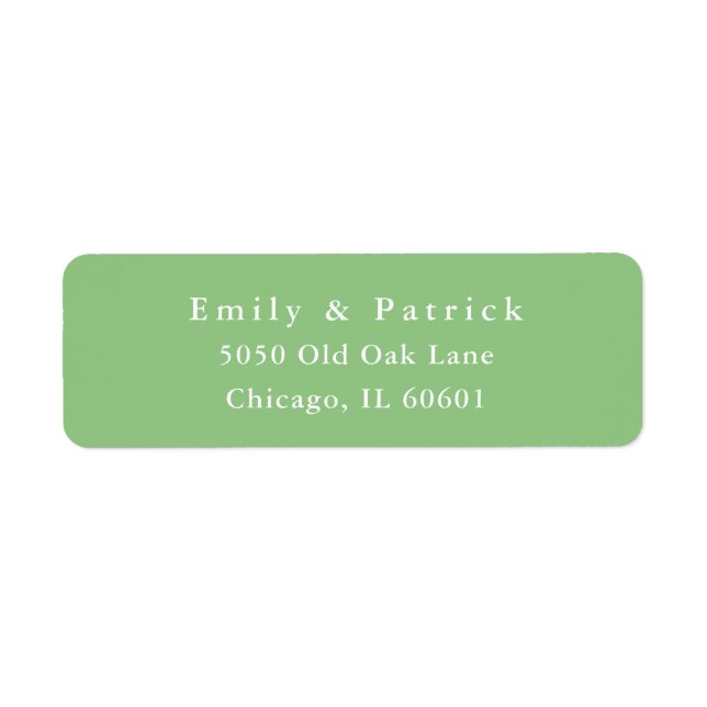 Modern Simple Elegant Green & White Wedding Label (Front)