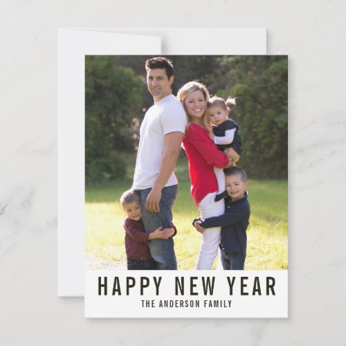 Modern Simple Elegant Happy New Year Photo Stripe Holiday Card