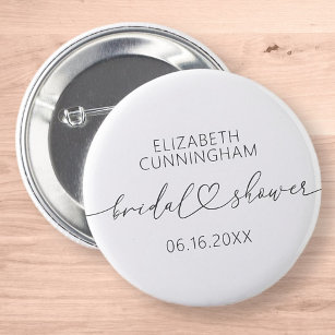 Modern Simple Elegant Minimal Heart Bridal Shower Button