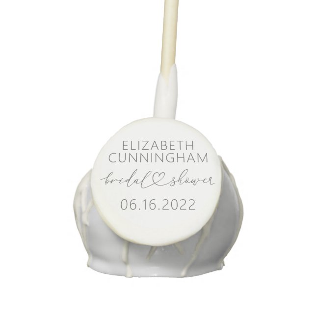 Modern Simple Elegant Minimal Heart Bridal Shower Cake Pops (Front)