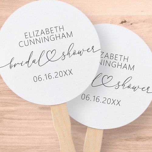 Modern Simple Elegant Minimal Heart Bridal Shower Hand Fan