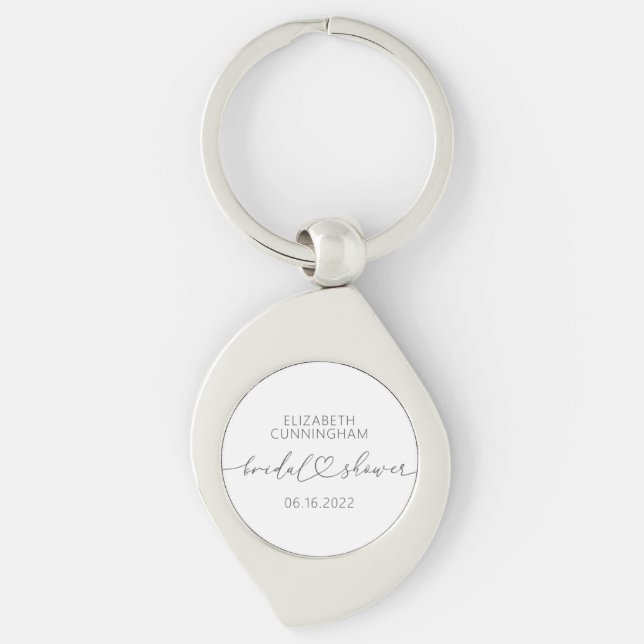Modern Simple Elegant Minimal Heart Bridal Shower Keychain (Front)