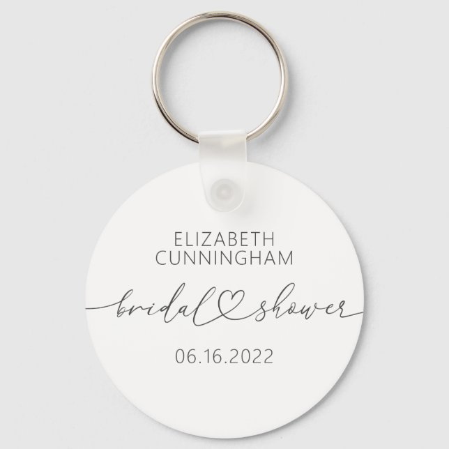 Modern Simple Elegant Minimal Heart Bridal Shower Keychain (Front)