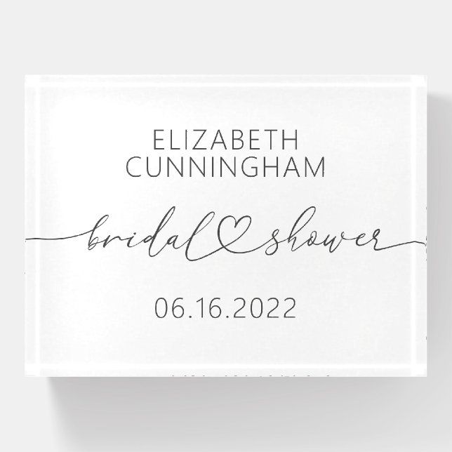 Modern Simple Elegant Minimal Heart Bridal Shower Paperweight (Front)