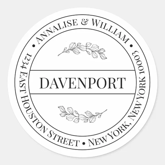 Modern Simple Elegant Minimalist Return Address Classic Round Sticker ...