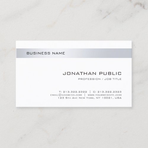 Modern Simple Elegant Minimalist Silver White Cool Business Card