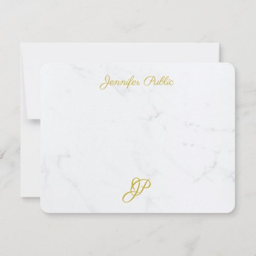 Modern Simple Elegant Monogram For Her Gold Script Note Card