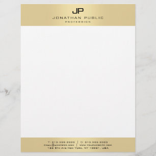 Modern Simple Elegant Monogram Gold And White Letterhead