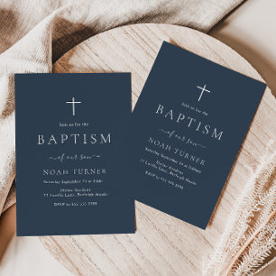 Modern Simple Elegant Navy Blue Baptism Invitation