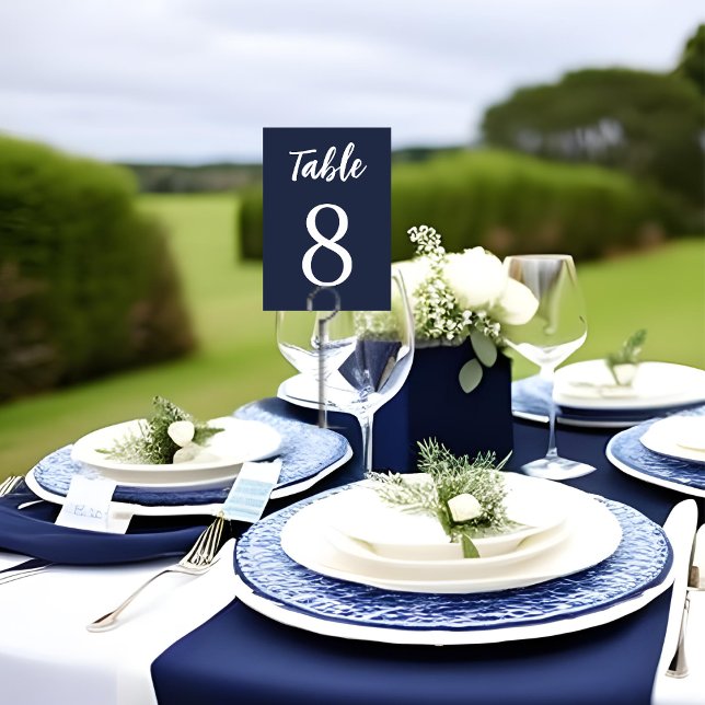 Modern Simple Elegant Navy Blue White Wedding  Table Number (Creator Uploaded)