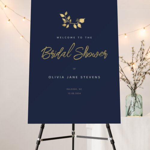 Modern Simple Elegant Navy Gold Bridal Shower Sign