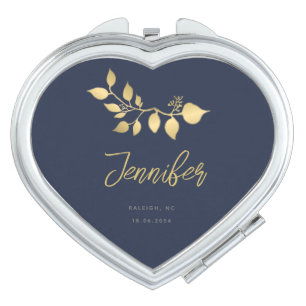 Modern Simple Elegant Navy Gold Bridesmaid Gift Compact Mirror