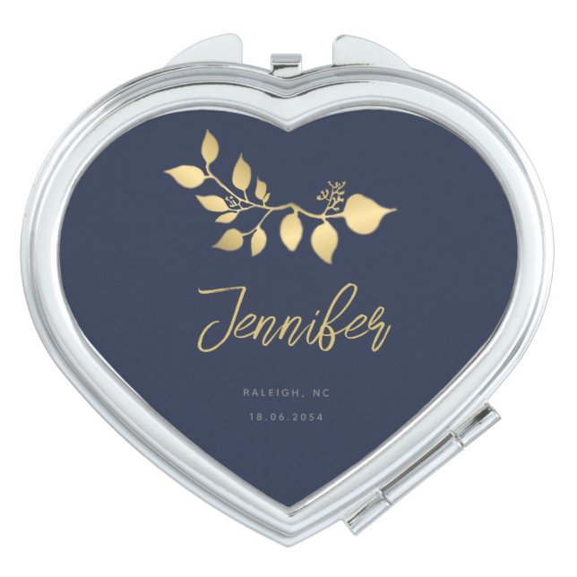 Modern Simple Elegant Navy Gold Bridesmaid Gift Compact Mirror (Front)