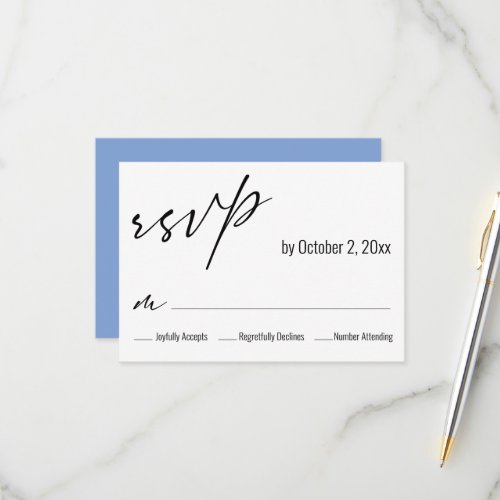 Modern Simple Elegant Periwinkle Blue Back Wedding RSVP Card