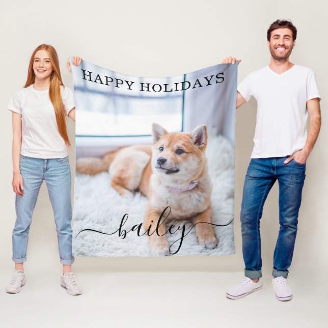 Modern Simple Elegant Pet Photo Fleece Blanket (In Situ)
