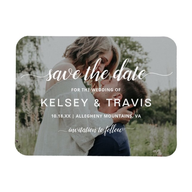 Modern Simple Elegant Photo Wedding Save The Date Magnet (Horizontal)