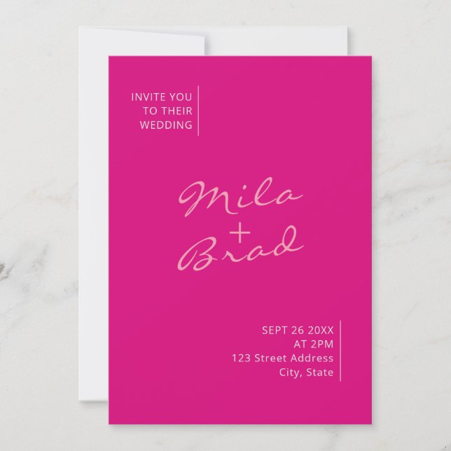 Modern Simple Elegant Pink Wedding Invitation (Front)
