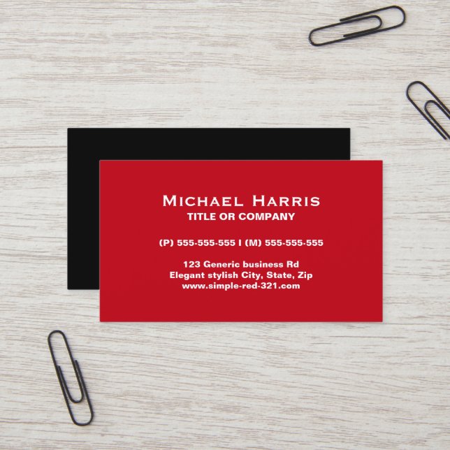 Modern simple elegant red and black business card (Front/Back In Situ)