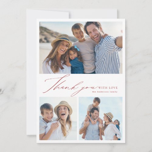 Modern simple elegant script 3 photo thank you holiday card