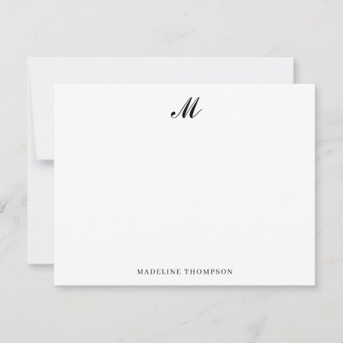 Modern Simple Elegant Script Black Monogram Name Note Card