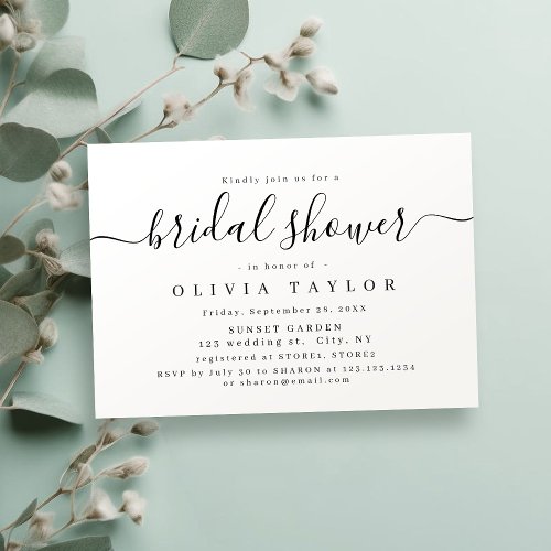 Modern simple elegant script bridal shower invitation