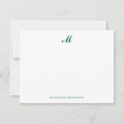 Modern Simple Elegant Script Forest Green Monogram Note Card