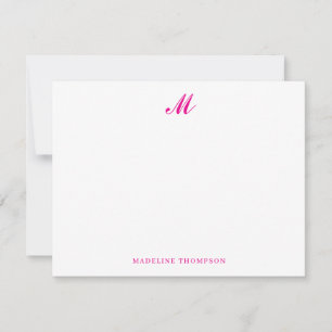 Modern Simple Elegant Script Magenta Pink Monogram Note Card