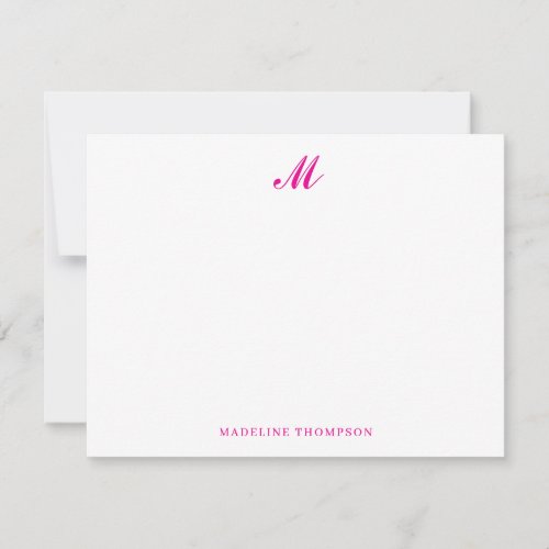 Modern Simple Elegant Script Magenta Pink Monogram Note Card