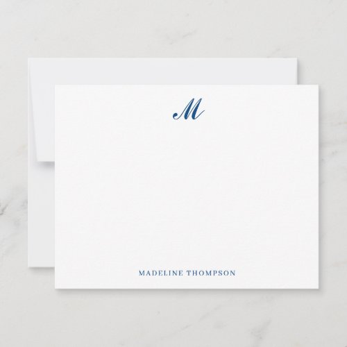 Modern Simple Elegant Script Navy Blue Monogram Note Card