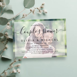 Modern simple elegant script photo couples shower invitation