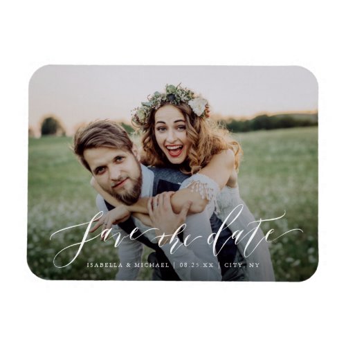 Modern simple elegant script photo save the date magnet