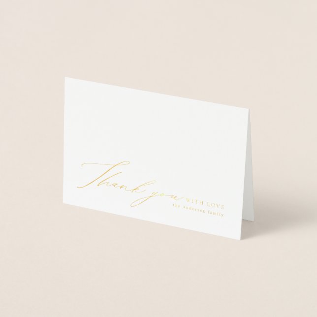 Modern simple elegant script photo thank you foil card (Front)