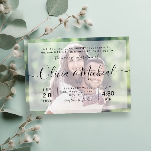 Modern simple elegant script photo wedding invitation