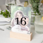 Modern simple elegant script photo wedding table number<br><div class="desc">Modern script typography design with couple's photo,  simple and elegant. Great for modern wedding or events. 
See all the matching pieces in collection.</div>