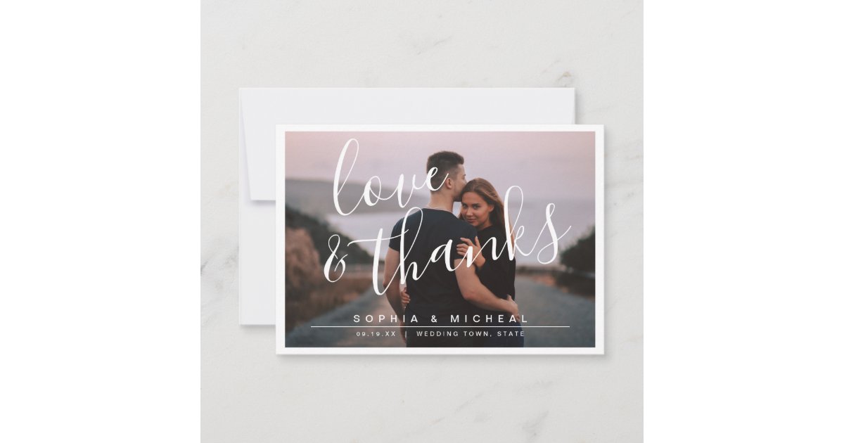 Modern simple elegant script photo wedding thank you card | Zazzle