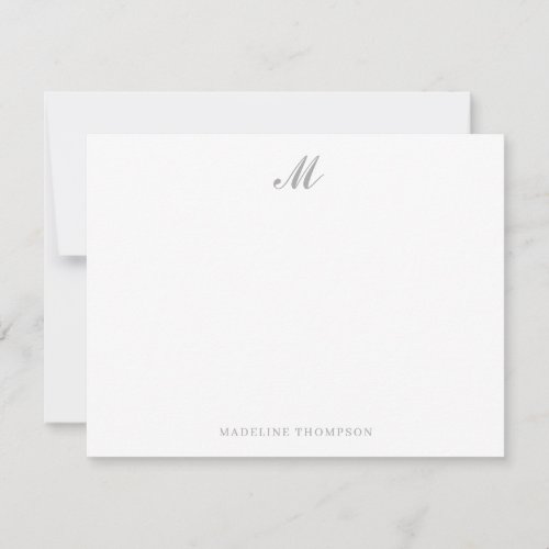 Modern Simple Elegant Script Silver Gray Monogram Note Card