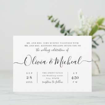 Modern simple elegant script wedding invitation | Zazzle