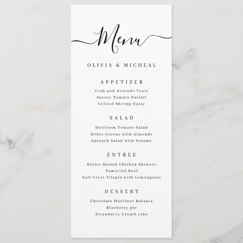 Modern simple elegant script wedding menu