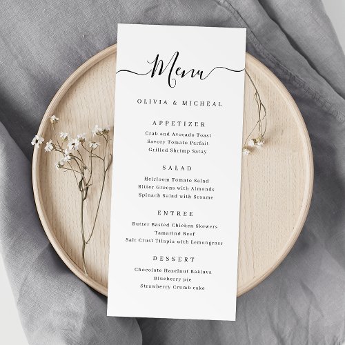 Modern simple elegant script wedding menu