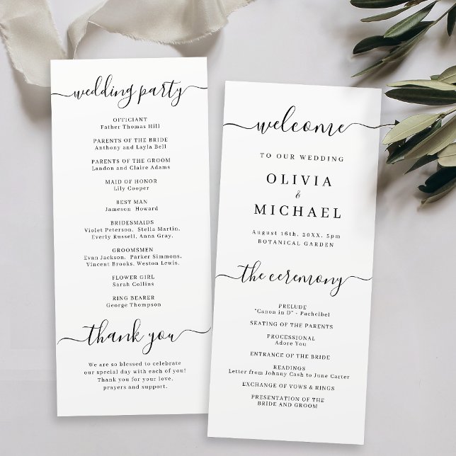 Modern simple elegant script wedding program (Modern simple elegant script wedding program)