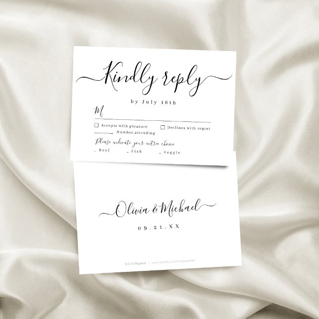 Modern simple elegant script wedding RSVP Card (Modern simple elegant script wedding RSVP)